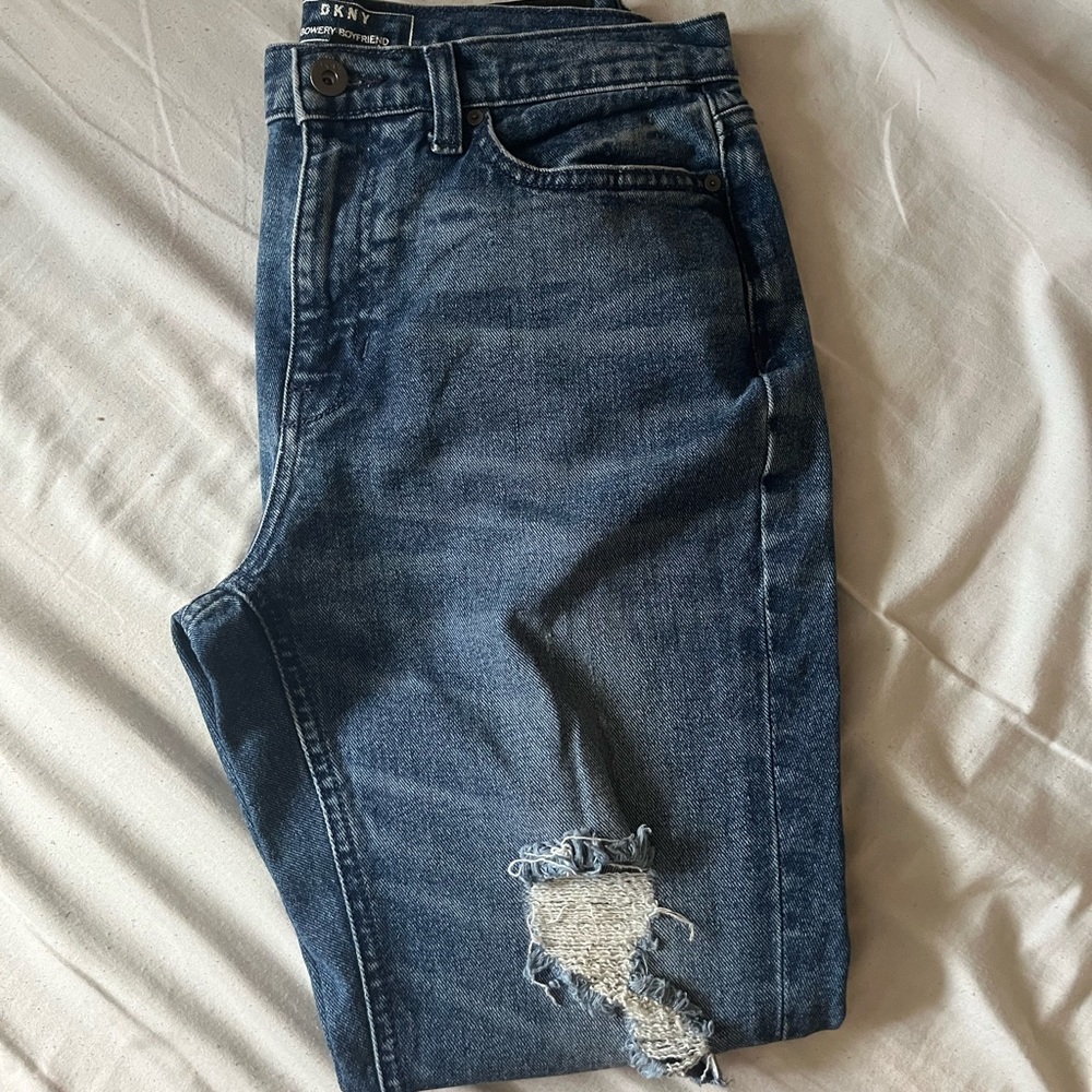 Distressed and Dyed DKNY Jeans in a Bowery Boyfriend Fit